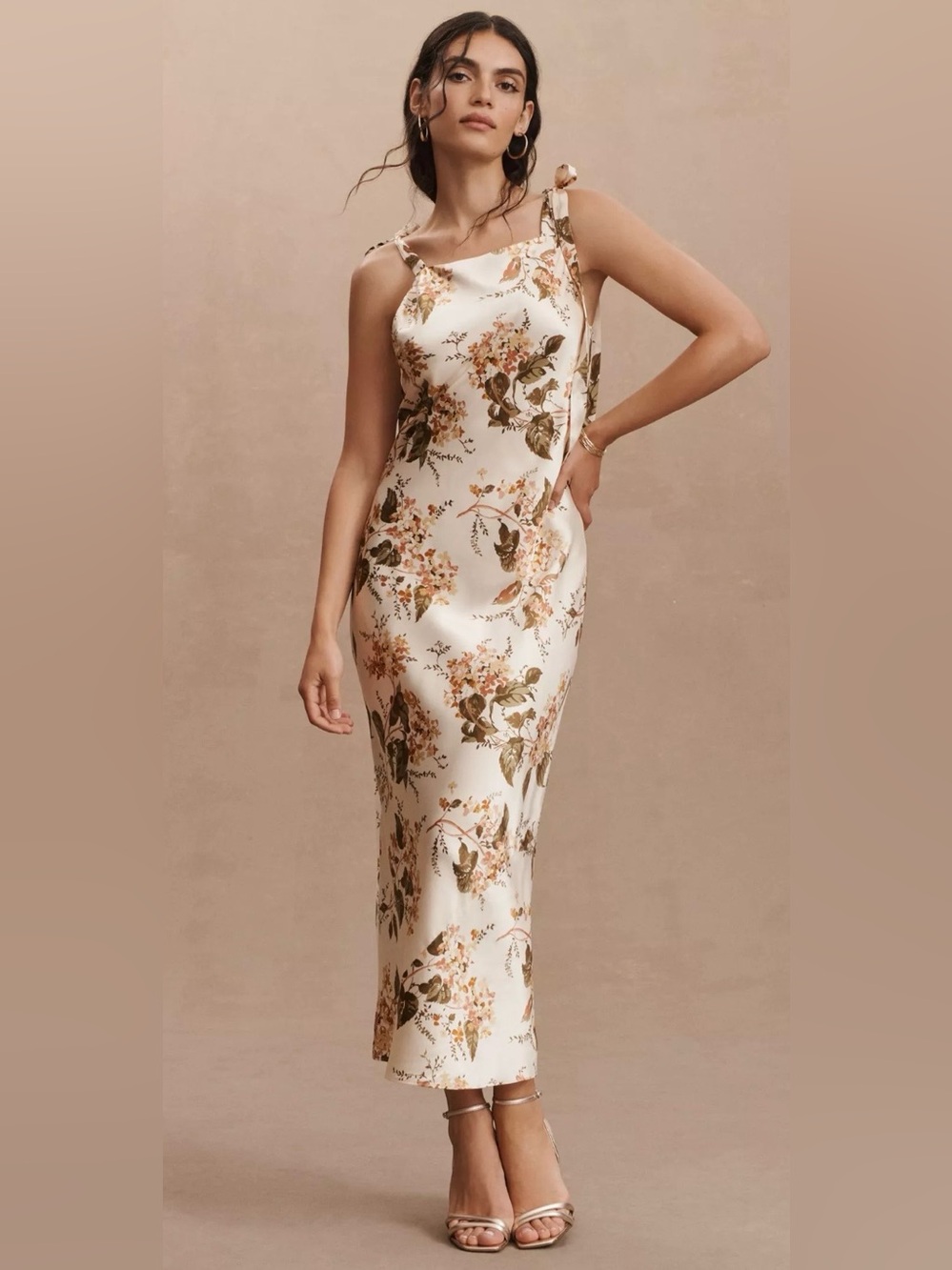 Reformation Cream Silk Floral Maxi Dress